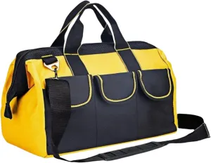 BLIRITEL 13 Inch Tool Bag for Men with Waterproof Hard Bottom, Heavy Duty Wide Mouth Tool Tote Bag, Multi-Pockets Tool Bag Organizer for Electrician Carpenter Mechanic (Yellow)