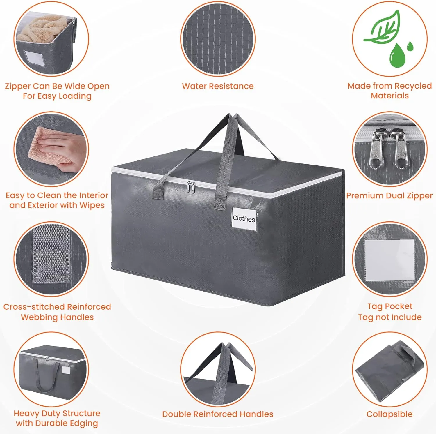 BlissTotes Large Moving Boxes and with Zippers & Handles Moving Supplies with lids, Heavy Duty Totes for Storage Bags for Space Saving, Fold Flat, Moving and Storing 125L, 2 Pack