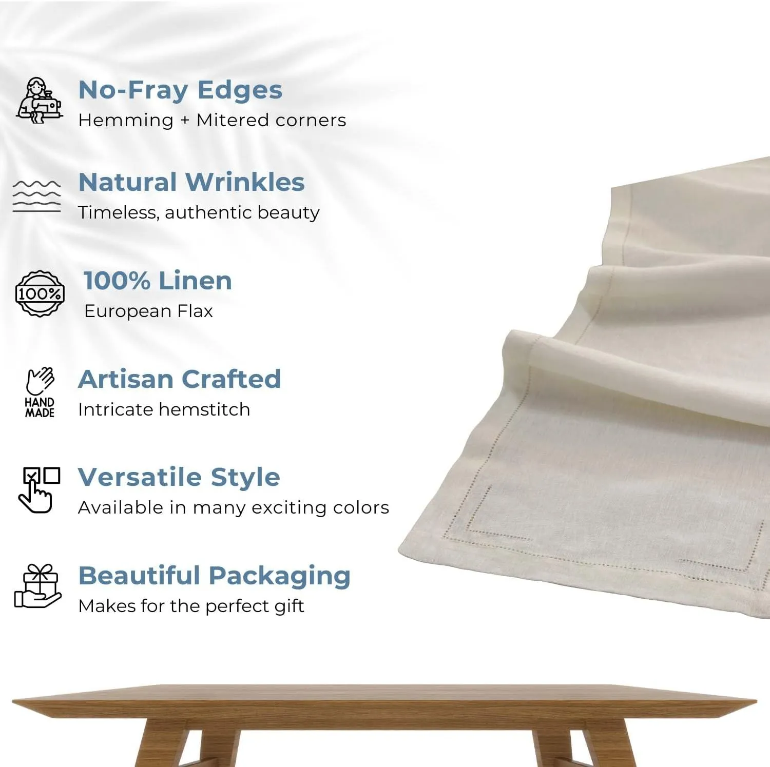 BLUE FLOWER CO Linen Table Runner 14 x 72 Inch 100% Pure Linen Classic Hemstitch Dining Table Runner Solid Double Hemstitch Table Runner 72 Inches Long for Wedding, Spring, Parties - Ecru White