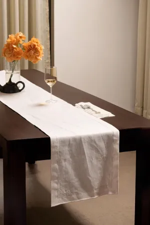 BLUE FLOWER CO Linen Table Runner 14 x 72 Inch 100% Pure Linen Classic Hemstitch Dining Table Runner Solid Double Hemstitch Table Runner 72 Inches Long for Wedding, Spring, Parties - Ecru White