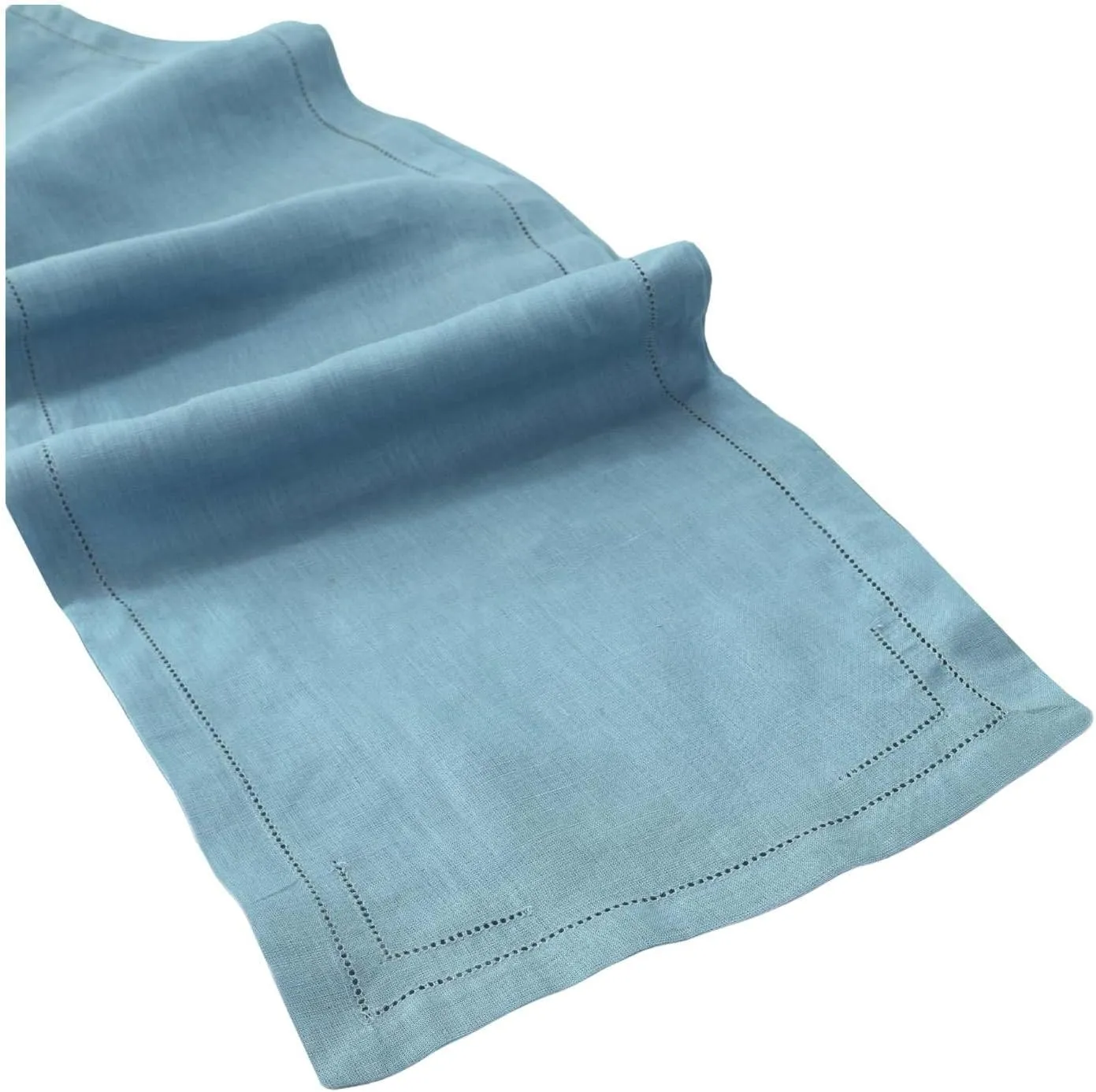 BLUE FLOWER CO Linen Table Runner 14 x 90 Inch 100% Pure Linen Classic Hemstitch Dining Table Runner Solid Double Hemstitch Premium Tablerunner 90 Inches Long for Spring, Easter, Parties - Dusty Blue
