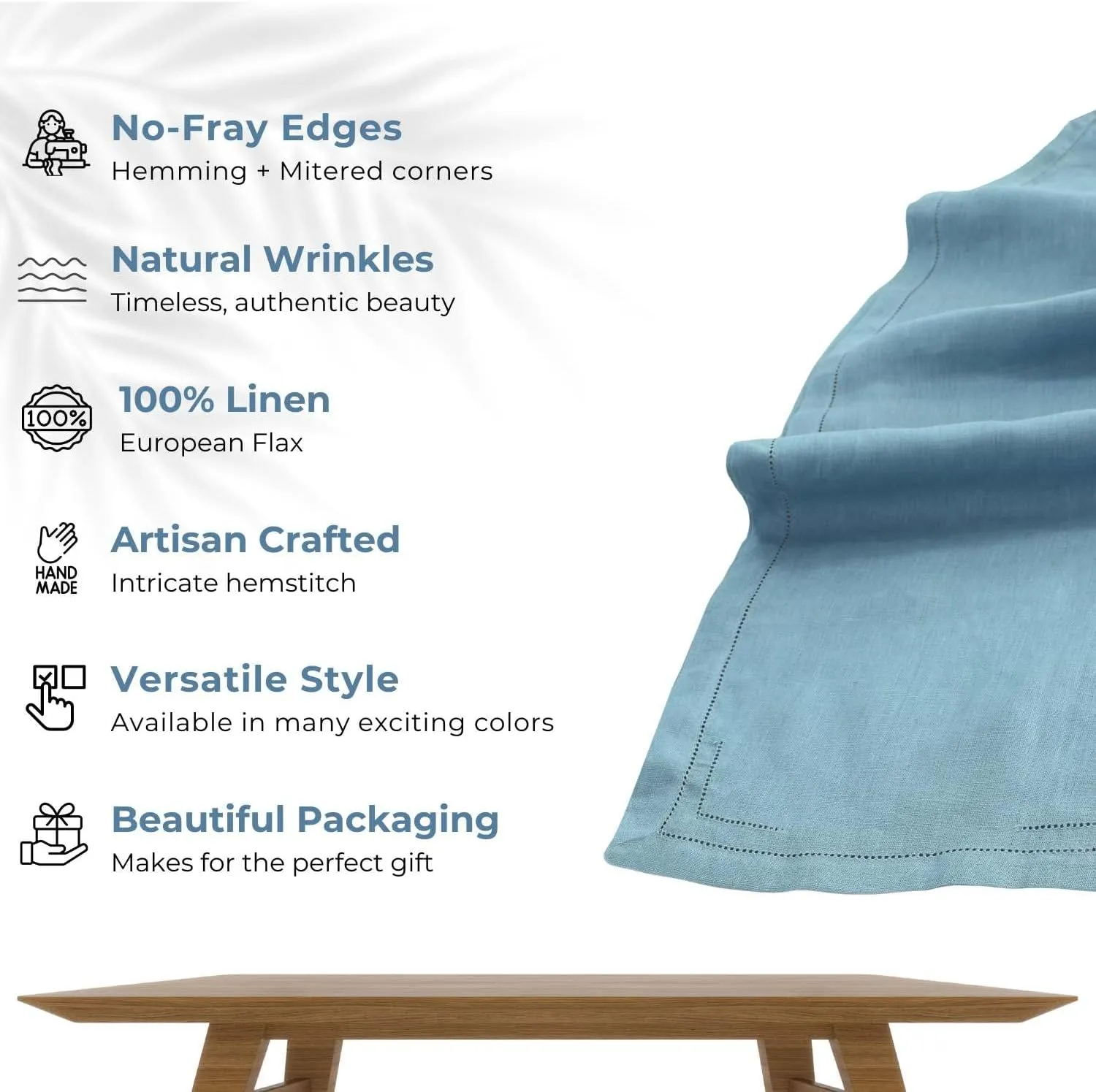 BLUE FLOWER CO Linen Table Runner 14 x 90 Inch 100% Pure Linen Classic Hemstitch Dining Table Runner Solid Double Hemstitch Premium Tablerunner 90 Inches Long for Spring, Easter, Parties - Dusty Blue