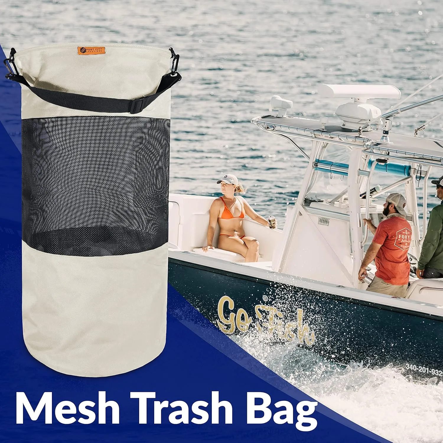 Boat Trash Bag - Portable Outdoor Mesh Trash Bag for Your Boat, Kayak, or Camper… (Beige)
