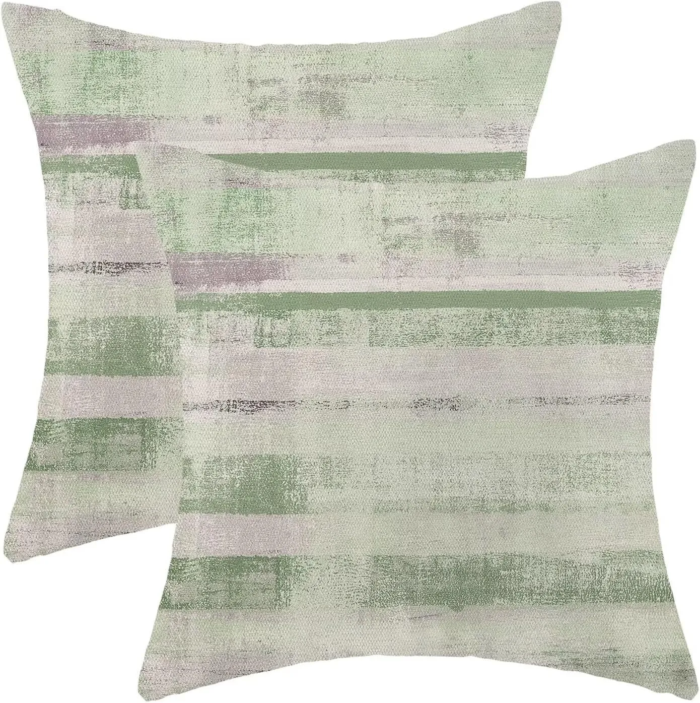 Boho Green Grey Stripe Throw Pillow Covers 18x18 Inch Set of 2, Rustic Abstract Decorative Throw Pillow Covers Retro Stripe Linen Outdoor Cushion Cover for Sofa Couch Farmhouse Room Bed Decor