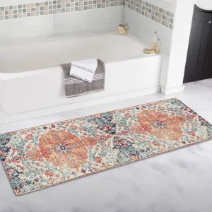 Boho Style Bathroom Rugs Farmhouse Bohemia Bath Mat Non-Slip Water Absorbent Bath Rug Soft Microfiber Floor Mats for Bathroom Tub and Shower Room 17x47 inch Orange