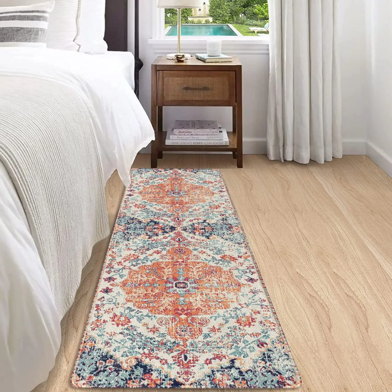 Boho Style Bathroom Rugs Farmhouse Bohemia Bath Mat Non-Slip Water Absorbent Bath Rug Soft Microfiber Floor Mats for Bathroom Tub and Shower Room 17x47 inch Orange