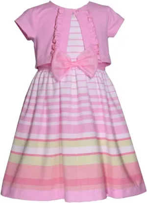 Bonnie Jean Girl's Easter Dress - Spring Striped Dress with Cardigan for Baby Toddler Little and Big Girls