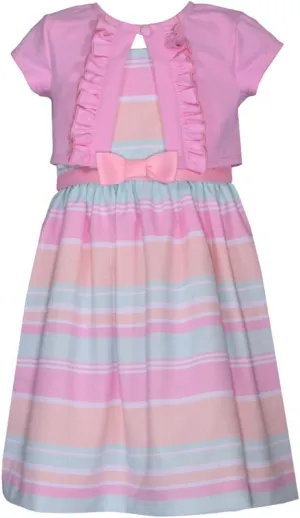 Bonnie Jean Girl's Easter Dress - Spring Striped Dress with Cardigan for Baby Toddler Little and Big Girls