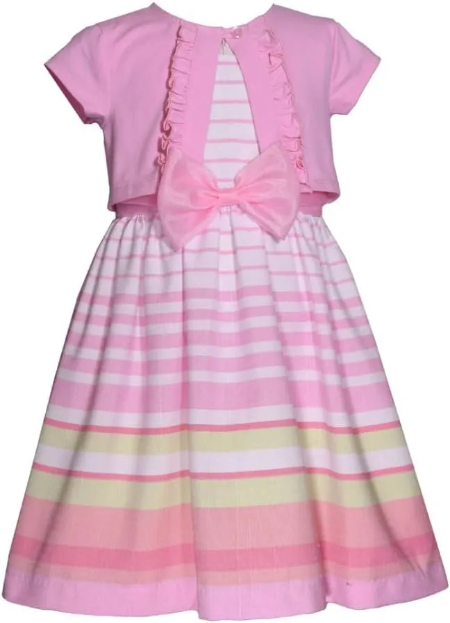 Bonnie Jean Girl's Easter Dress - Spring Striped Dress with Cardigan for Baby Toddler Little and Big Girls