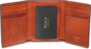 Bosca Dolce Leather Italia Double I.D. Trifold Wallet for Men with Multiple Card Slots and Cash Well Genuine Italian Leather Men's Wallet Amber