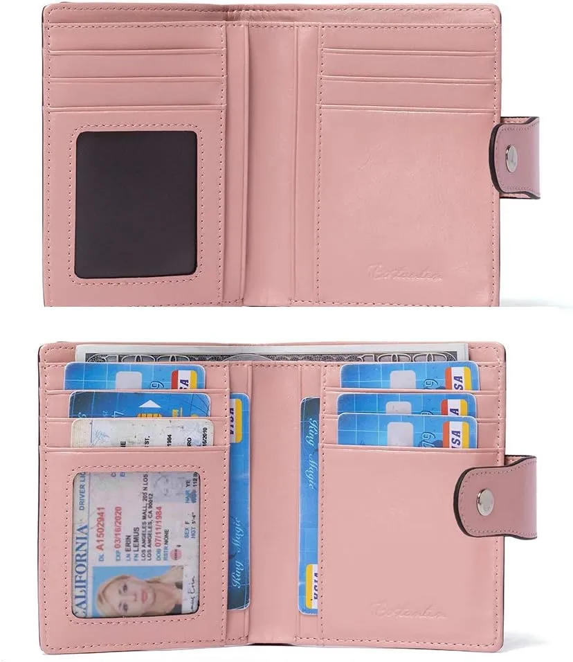 BOSTANTEN Women Leather Wallet RFID Blocking Small Bifold Zipper Pocket Wallet Card Case Purse with ID Window