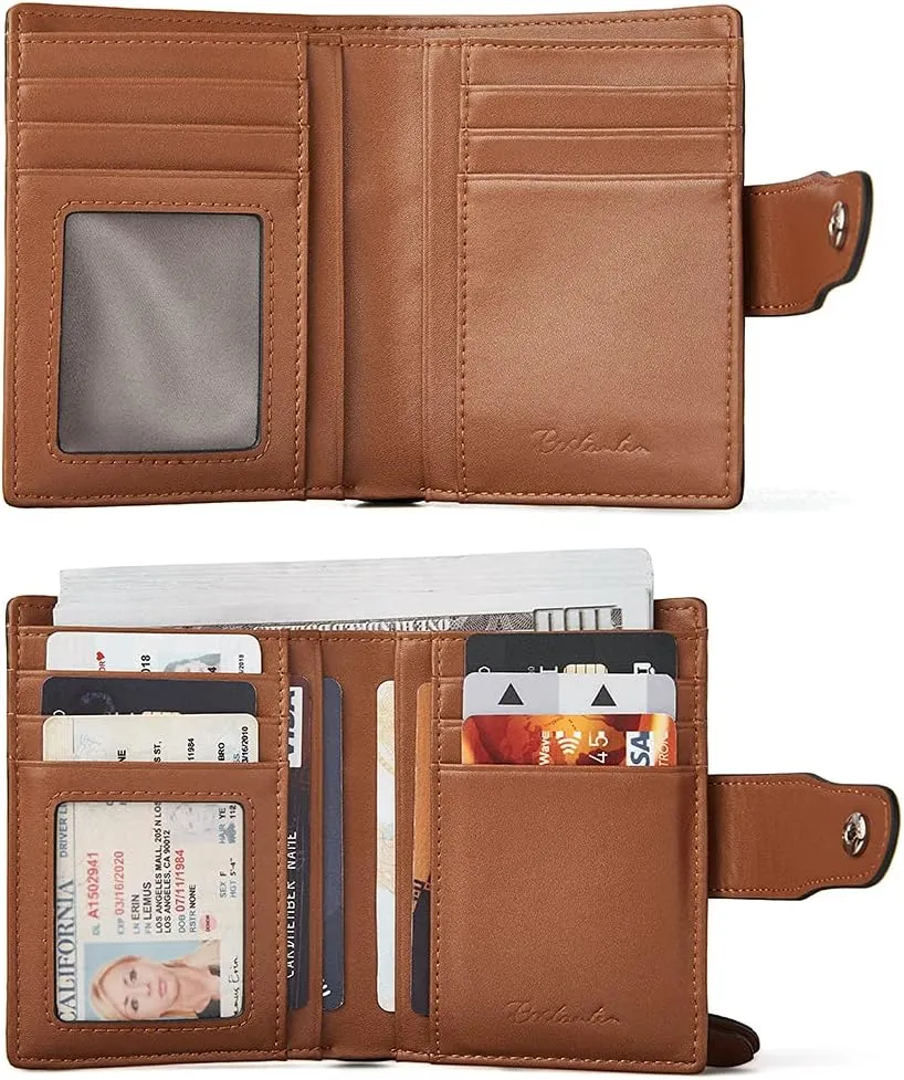 BOSTANTEN Women Leather Wallet RFID Blocking Small Bifold Zipper Pocket Wallet Card Case Purse with ID Window