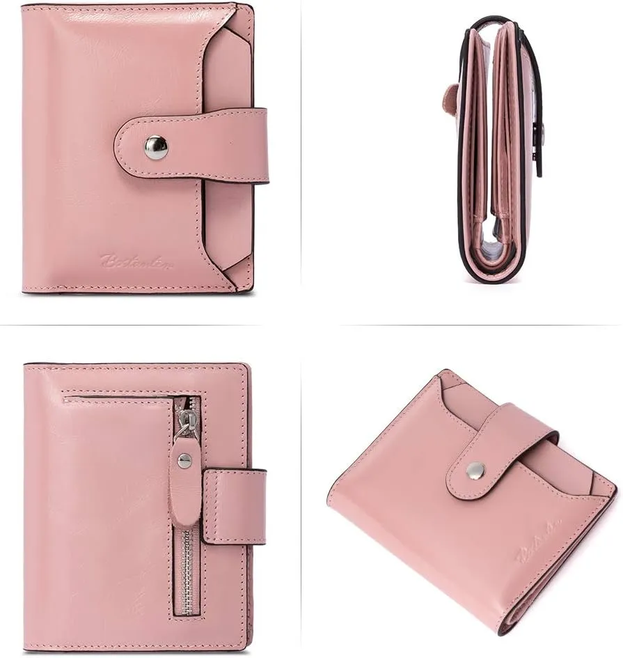BOSTANTEN Women Leather Wallet RFID Blocking Small Bifold Zipper Pocket Wallet Card Case Purse with ID Window
