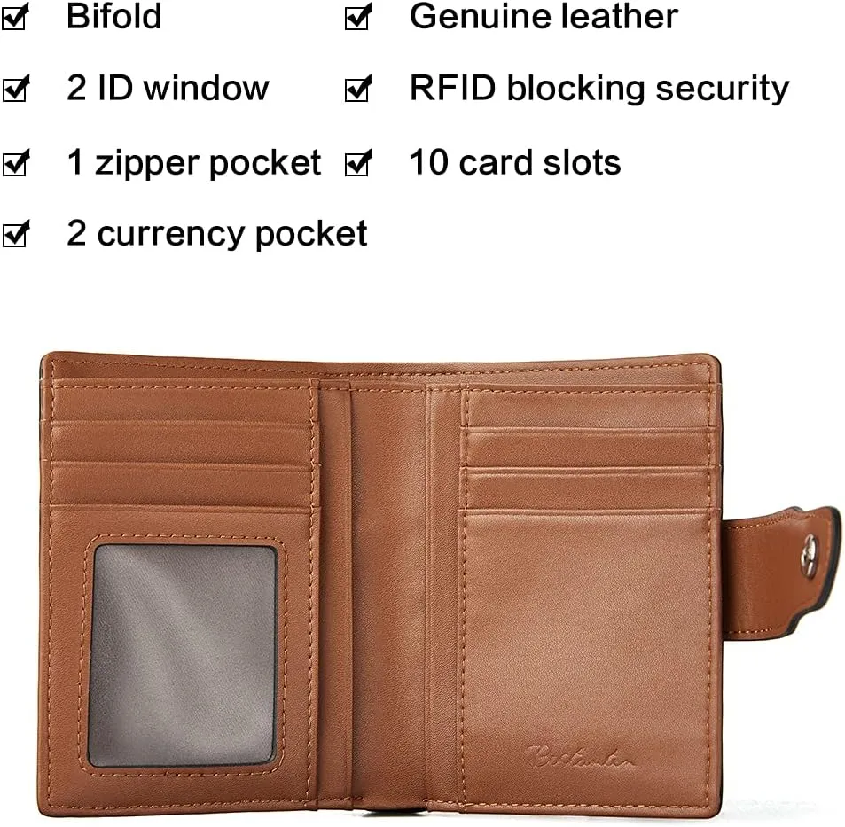 BOSTANTEN Women Leather Wallet RFID Blocking Small Bifold Zipper Pocket Wallet Card Case Purse with ID Window