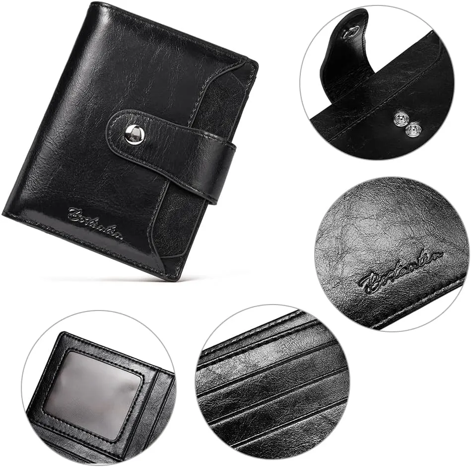 BOSTANTEN Women Leather Wallet RFID Blocking Small Bifold Zipper Pocket Wallet Card Case Purse with ID Window