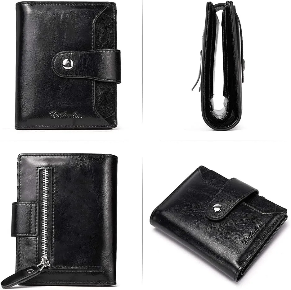 BOSTANTEN Women Leather Wallet RFID Blocking Small Bifold Zipper Pocket Wallet Card Case Purse with ID Window