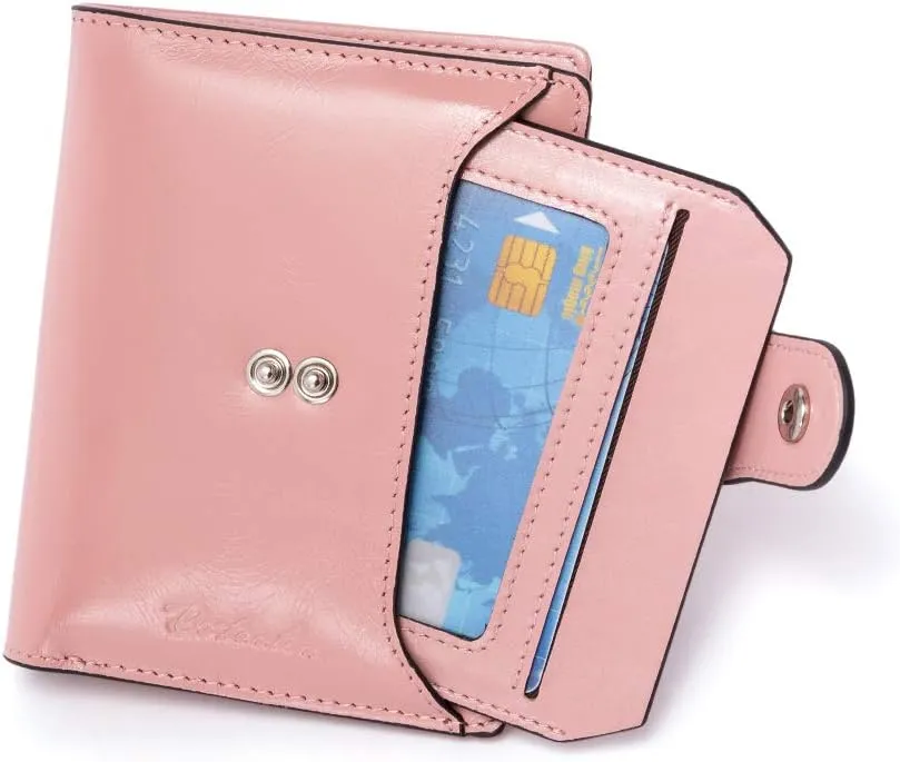 BOSTANTEN Women Leather Wallet RFID Blocking Small Bifold Zipper Pocket Wallet Card Case Purse with ID Window