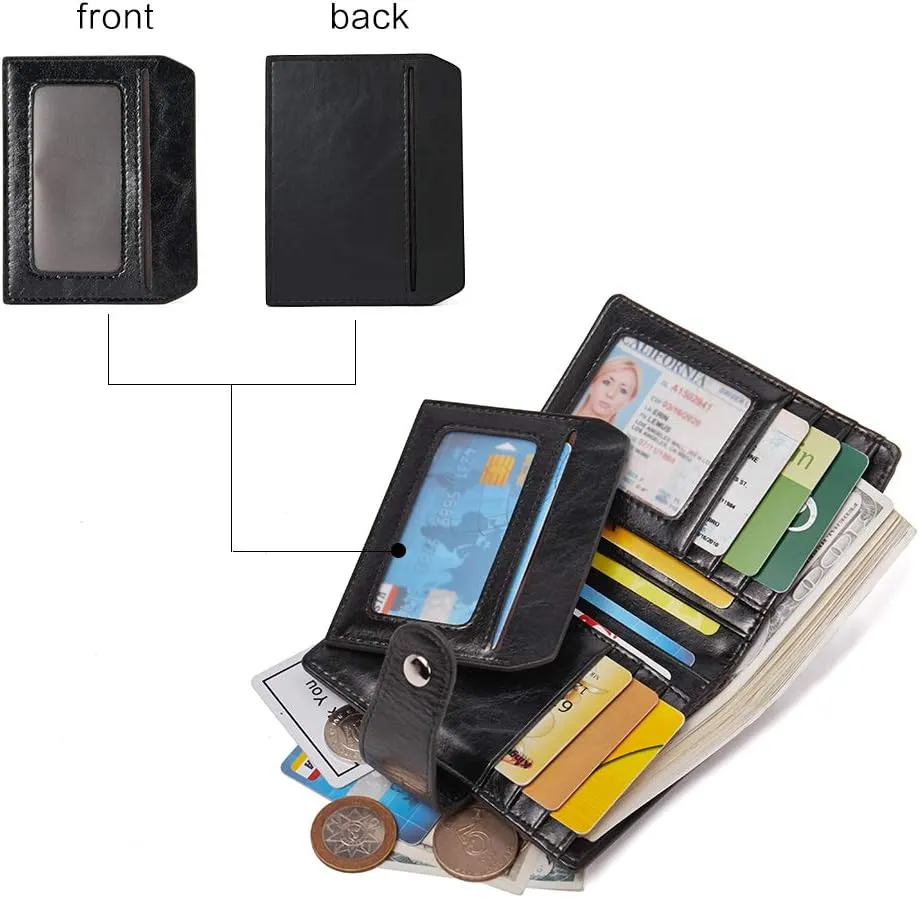 BOSTANTEN Women Leather Wallet RFID Blocking Small Bifold Zipper Pocket Wallet Card Case Purse with ID Window