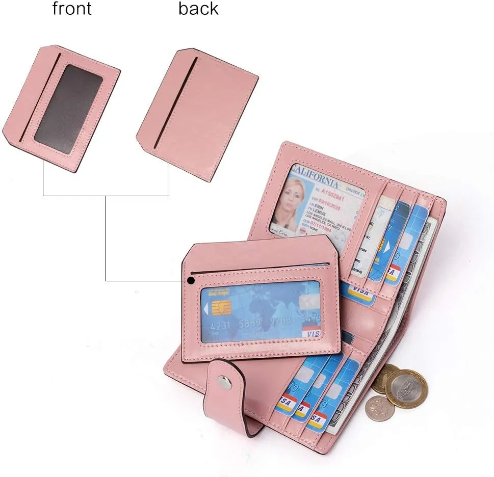 BOSTANTEN Women Leather Wallet RFID Blocking Small Bifold Zipper Pocket Wallet Card Case Purse with ID Window