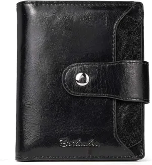 BOSTANTEN Women Leather Wallet RFID Blocking Small Bifold Zipper Pocket Wallet Card Case Purse with ID Window