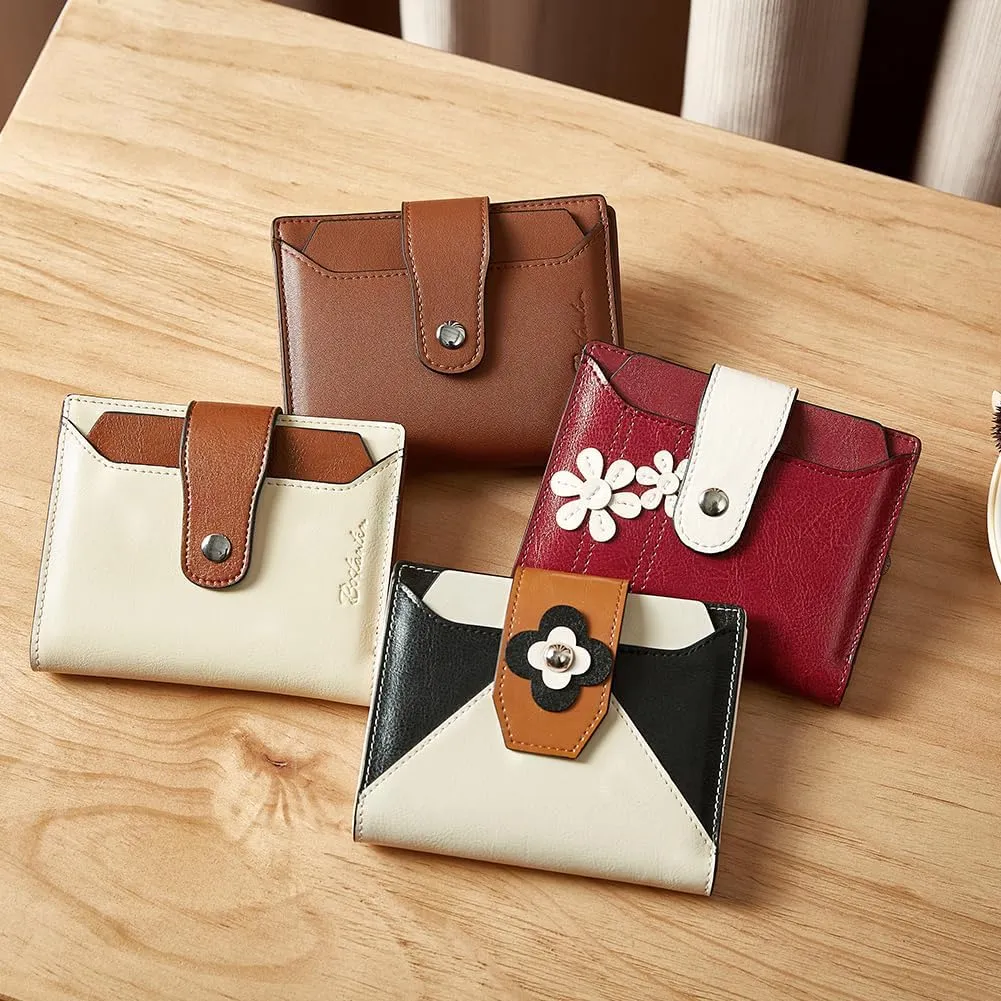 BOSTANTEN Women Leather Wallet RFID Blocking Small Bifold Zipper Pocket Wallet Card Case Purse with ID Window