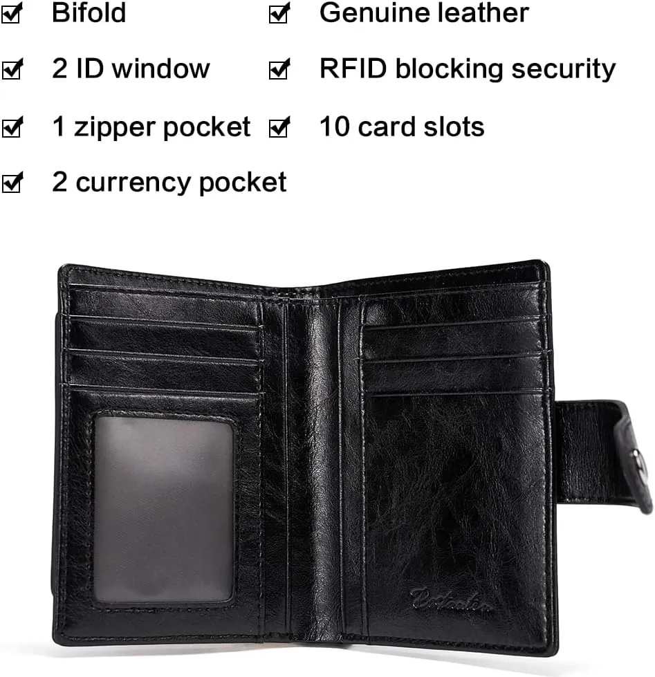 BOSTANTEN Women Leather Wallet RFID Blocking Small Bifold Zipper Pocket Wallet Card Case Purse with ID Window