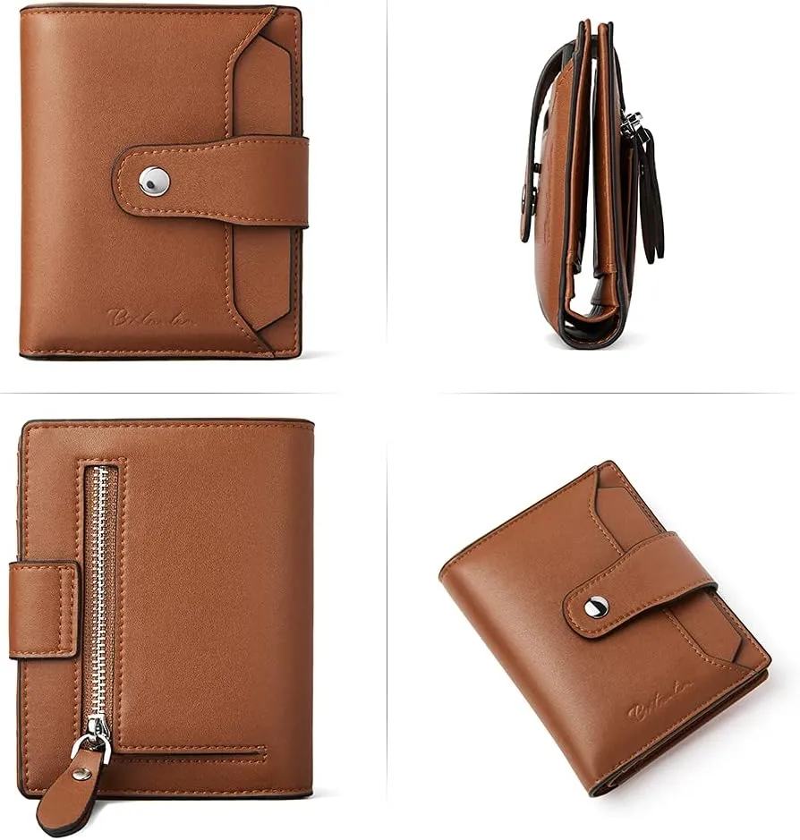 BOSTANTEN Women Leather Wallet RFID Blocking Small Bifold Zipper Pocket Wallet Card Case Purse with ID Window