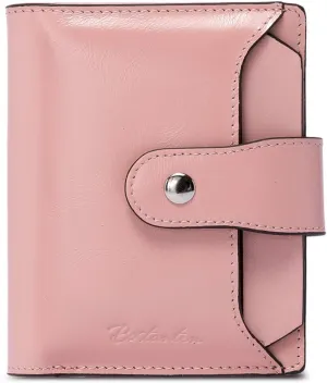 BOSTANTEN Women Leather Wallet RFID Blocking Small Bifold Zipper Pocket Wallet Card Case Purse with ID Window