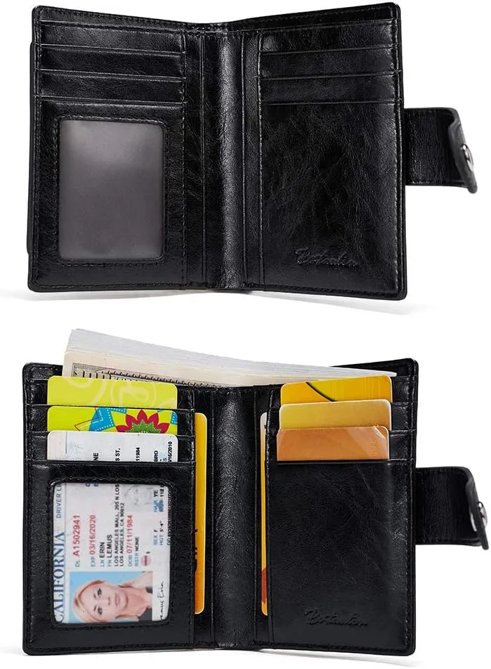 BOSTANTEN Women Leather Wallet RFID Blocking Small Bifold Zipper Pocket Wallet Card Case Purse with ID Window