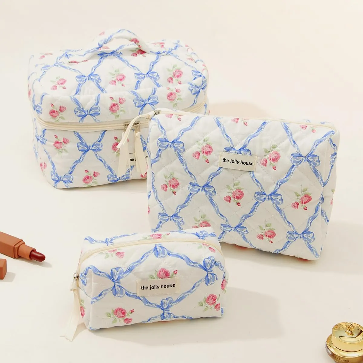 Bow Aesthetic Bag Y2k Cosmetic Bag for Purse Coquette Aesthetic Cute Makeup Bag Make Up Bag Set (Blue Bow-2)