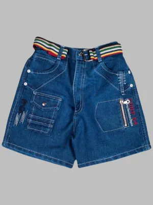 Boys' Denim Cargo Shorts with Multi-Pocket Design and Striped Belt