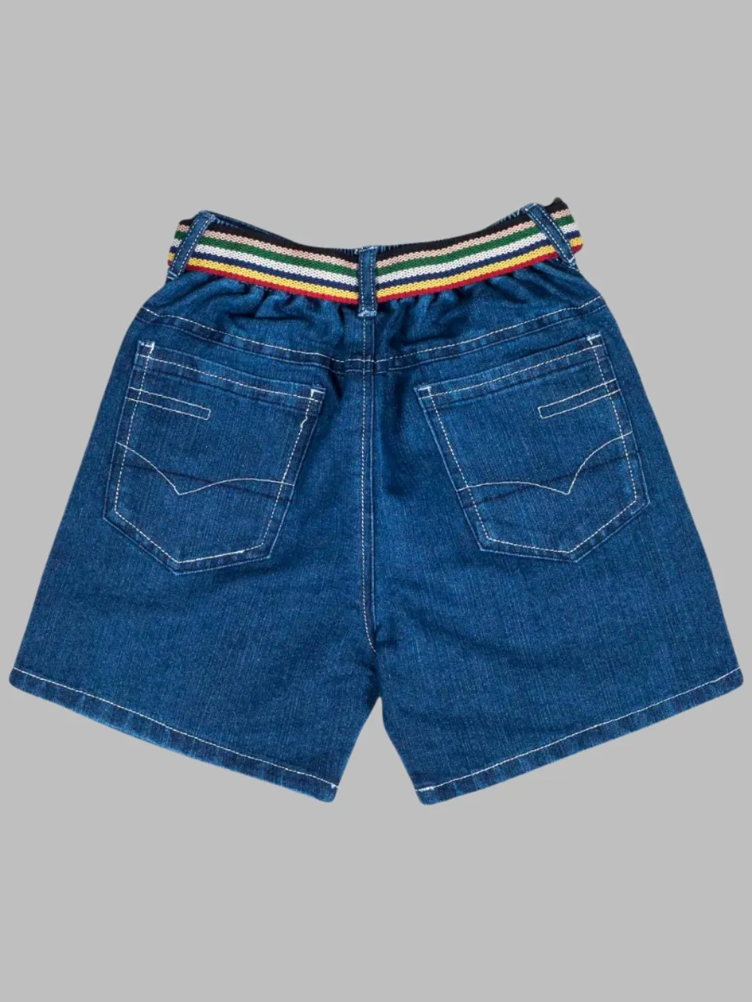 Boys' Denim Cargo Shorts with Multi-Pocket Design and Striped Belt