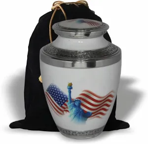 Bright Star URNS-10 American Flag Statue White Cremation Urns | Black Velvet Bag |