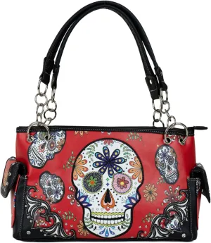Briomhar Sugar Skull Goth Purse for Women - Day of the Dead Conceal Carry Handbag
