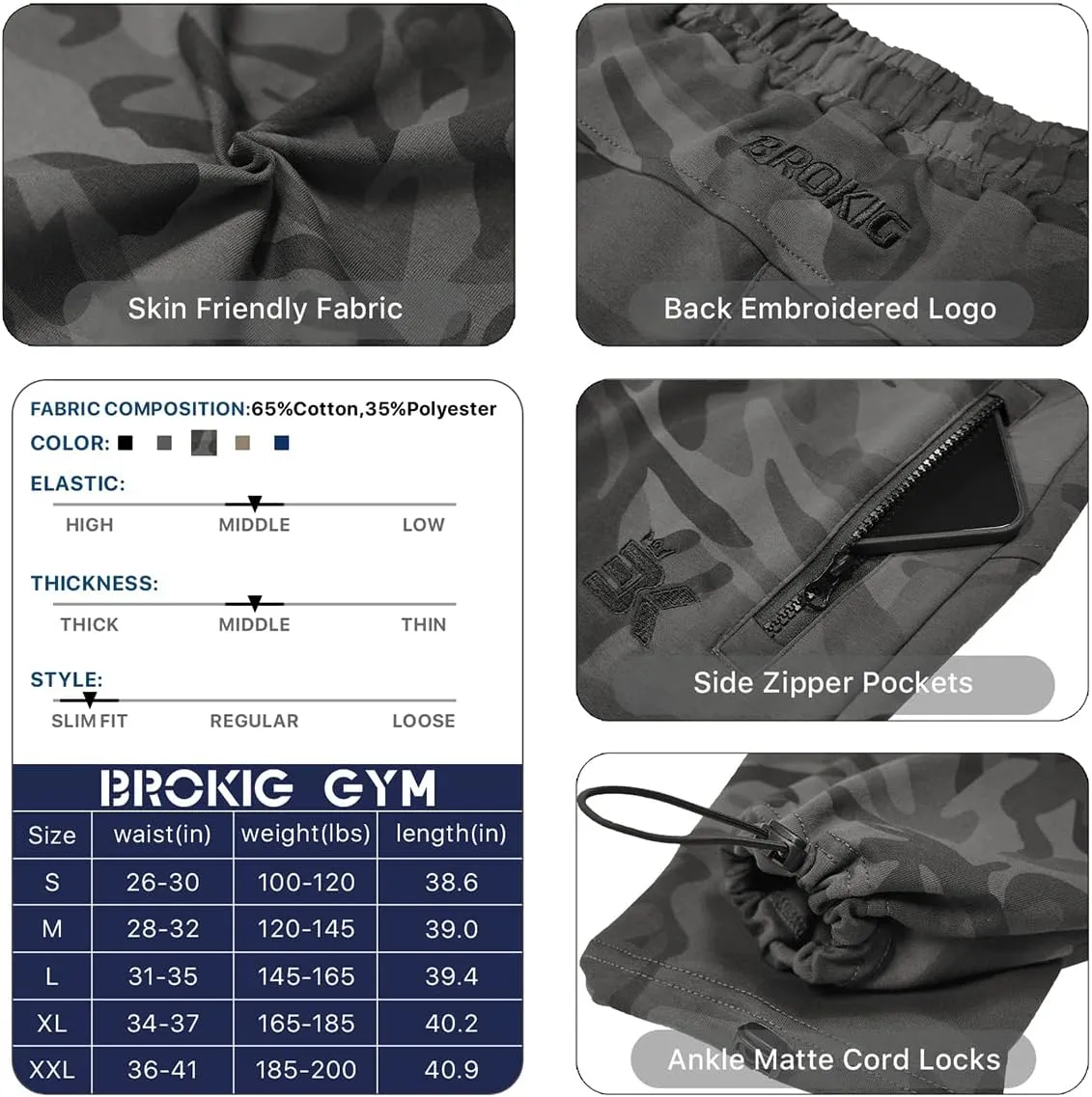 BROKIG Mens Ankle Cords Workout Jogger Pants, Slim Fit Gym Joggers Athletic Sweatpants for Men with Zipper Pockets