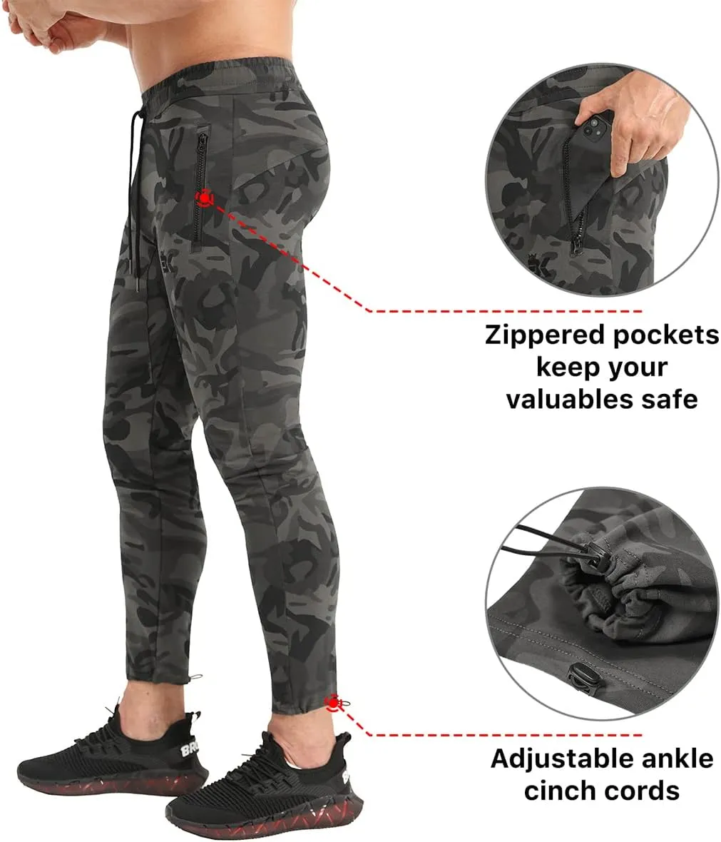 BROKIG Mens Ankle Cords Workout Jogger Pants, Slim Fit Gym Joggers Athletic Sweatpants for Men with Zipper Pockets