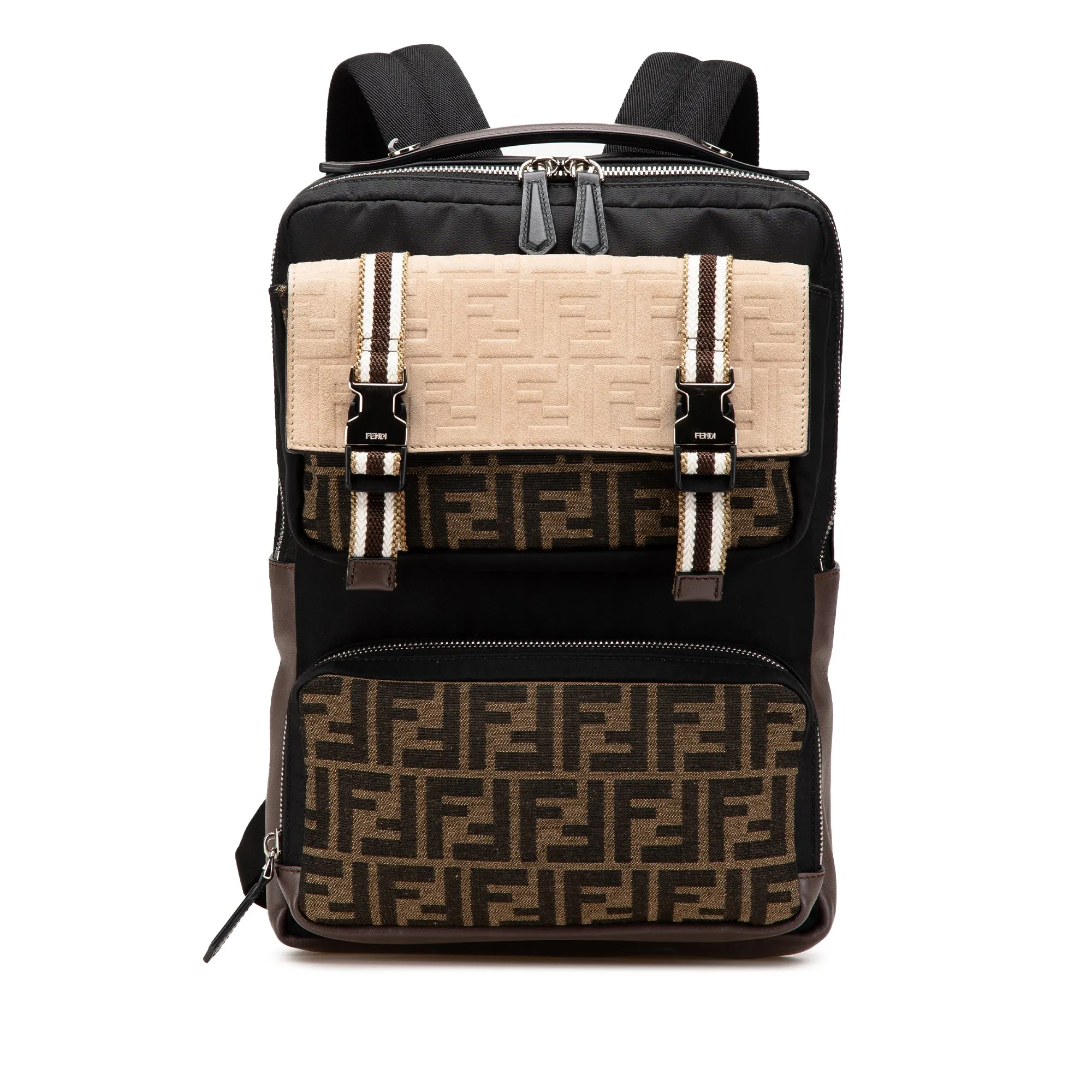 Brown Fendi Zucca Canvas and Nylon Multi Pocket Backpack