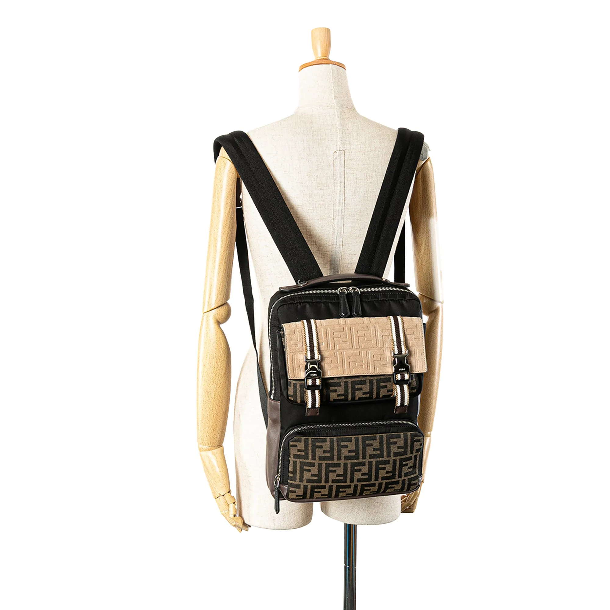 Brown Fendi Zucca Canvas and Nylon Multi Pocket Backpack