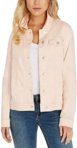 Buffalo David Bitton Womens Knit Denim Jacket (Light Pink, X-Large)