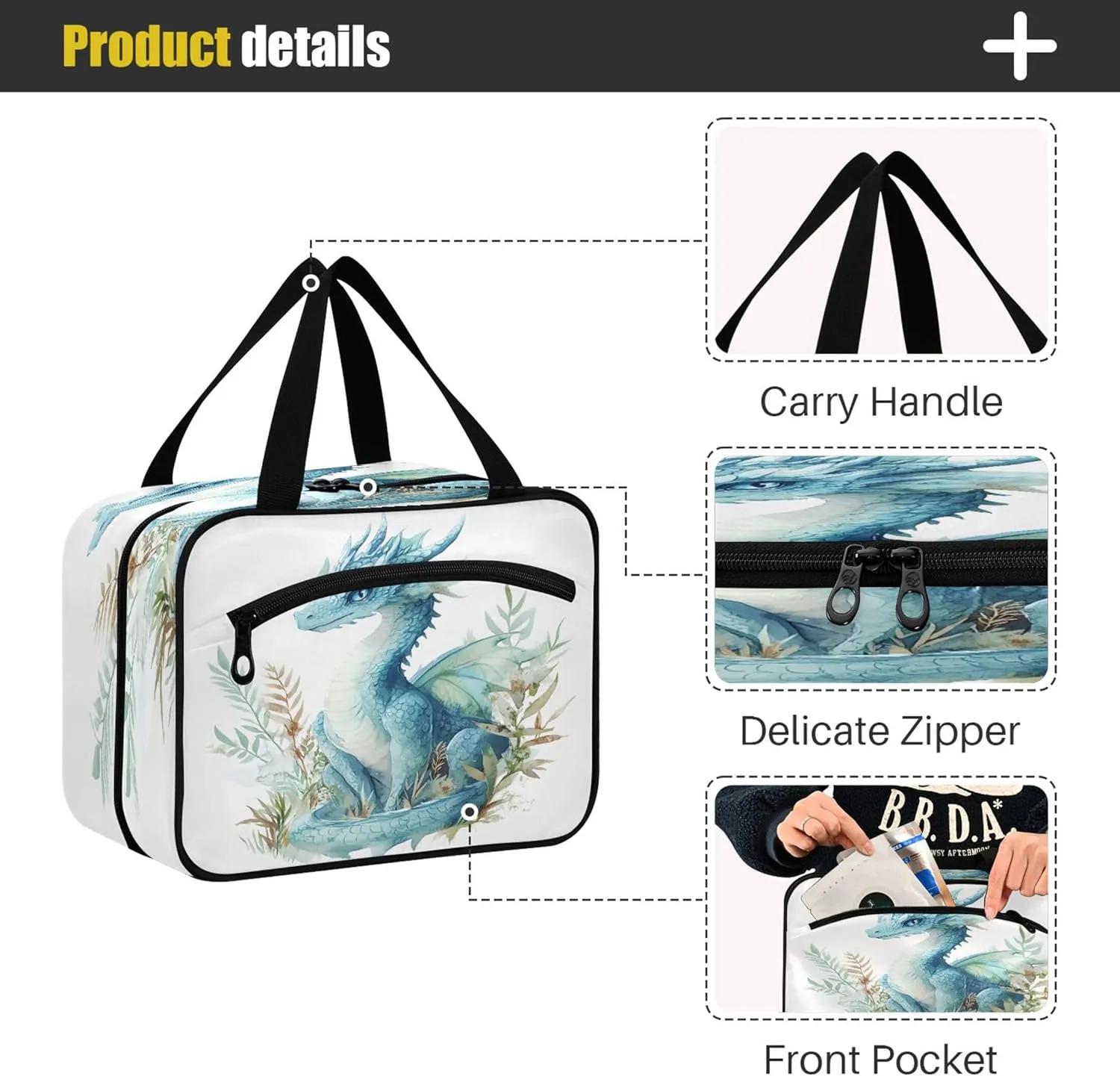 Burbuja Blue Green Dragon Foliage Travel Toiletry Bag for Women, Hanging Waterproof Toiletry Bag Cosmetic Organizer for Toiletries Accessories, M