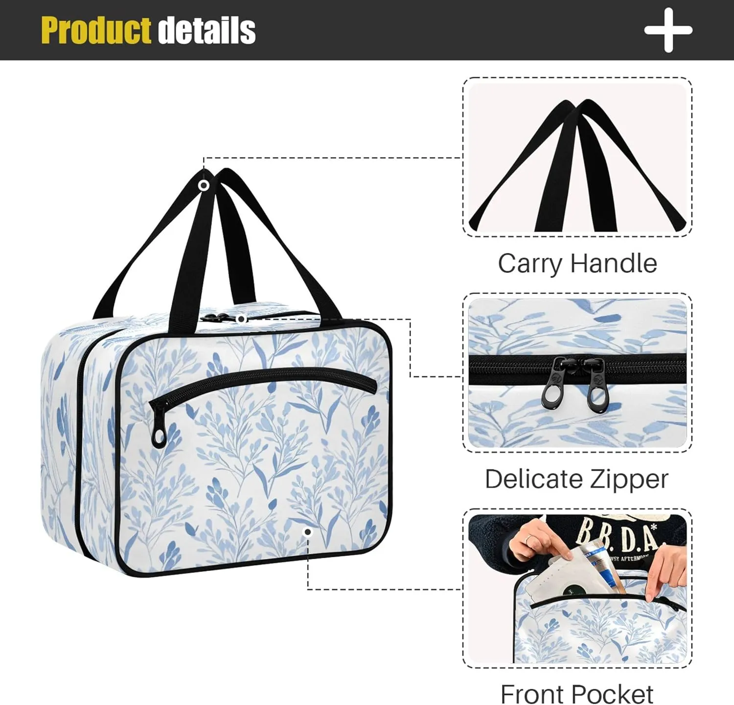 Burbuja Blue Wispy Wildflower Travel Toiletry Bag for Women, Hanging Waterproof Toiletry Bag Cosmetic Organizer for Toiletries Accessories, M