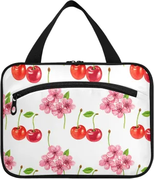 Burbuja Cherry Flower Hanging Travel Toiletry Bag with Hook, Waterproof Toiletry Bag Cosmetic Organizer for Toiletries Bathroom for Women, L