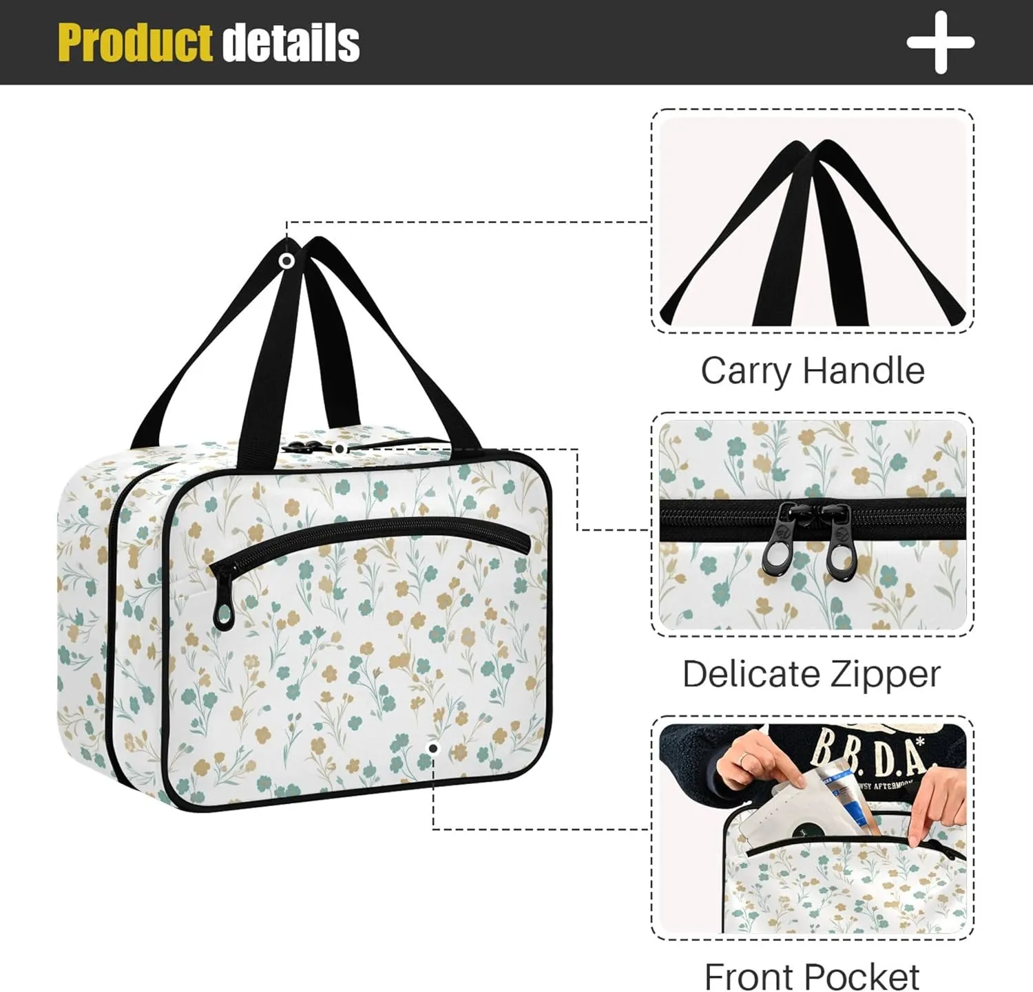 Burbuja Simple Flowers Travel Toiletry Bag for Women, Hanging Waterproof Toiletry Bag Cosmetic Organizer for Toiletries Accessories, M