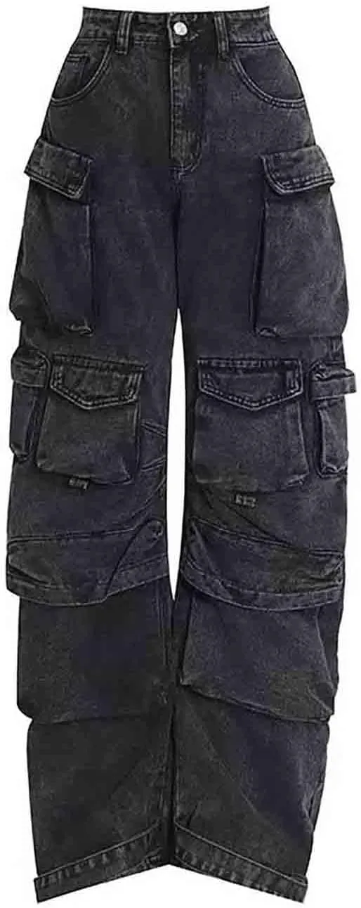 BXCNCKD Women's Baggy Cargo Pants Y2K Clothing Multi-Pocket Relaxed Fit Jeans Grunge Clothes Alt Hip hop