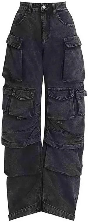 BXCNCKD Women's Baggy Cargo Pants Y2K Clothing Multi-Pocket Relaxed Fit Jeans Grunge Clothes Alt Hip hop