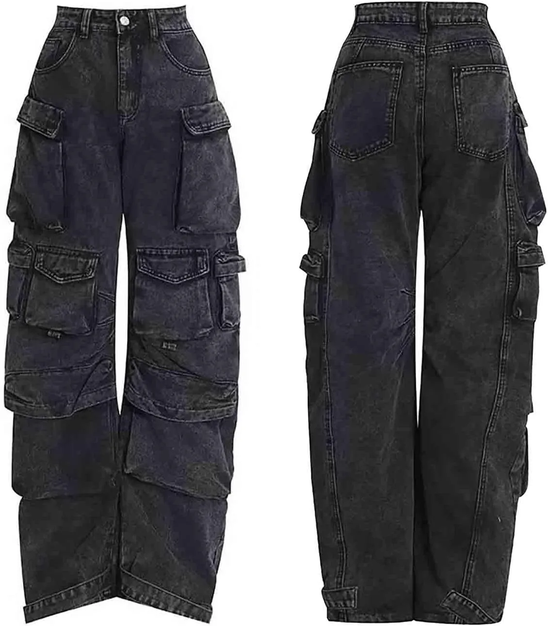 BXCNCKD Women's Baggy Cargo Pants Y2K Clothing Multi-Pocket Relaxed Fit Jeans Grunge Clothes Alt Hip hop