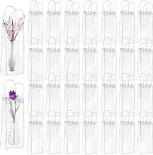 CACASO 50PCs PVC Gift Bags with Handle, Transparent Wrap Totes for Shopping & Parties (3.7"x9.3"x3.4")