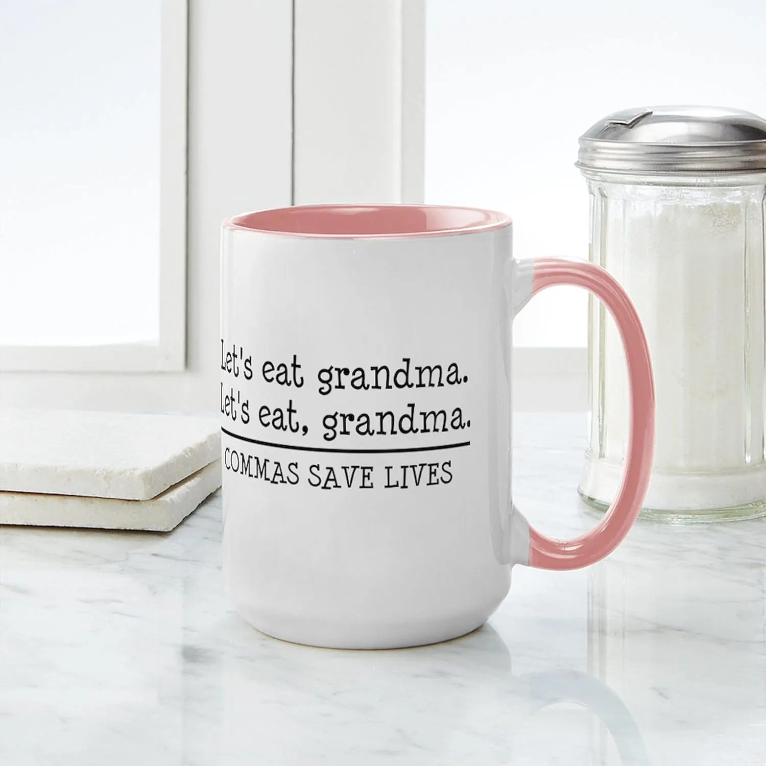 CafePress Lets Eat Grandma. Commas Save Lives Mugs 15 oz (444 ml) Ceramic Coffee Mug