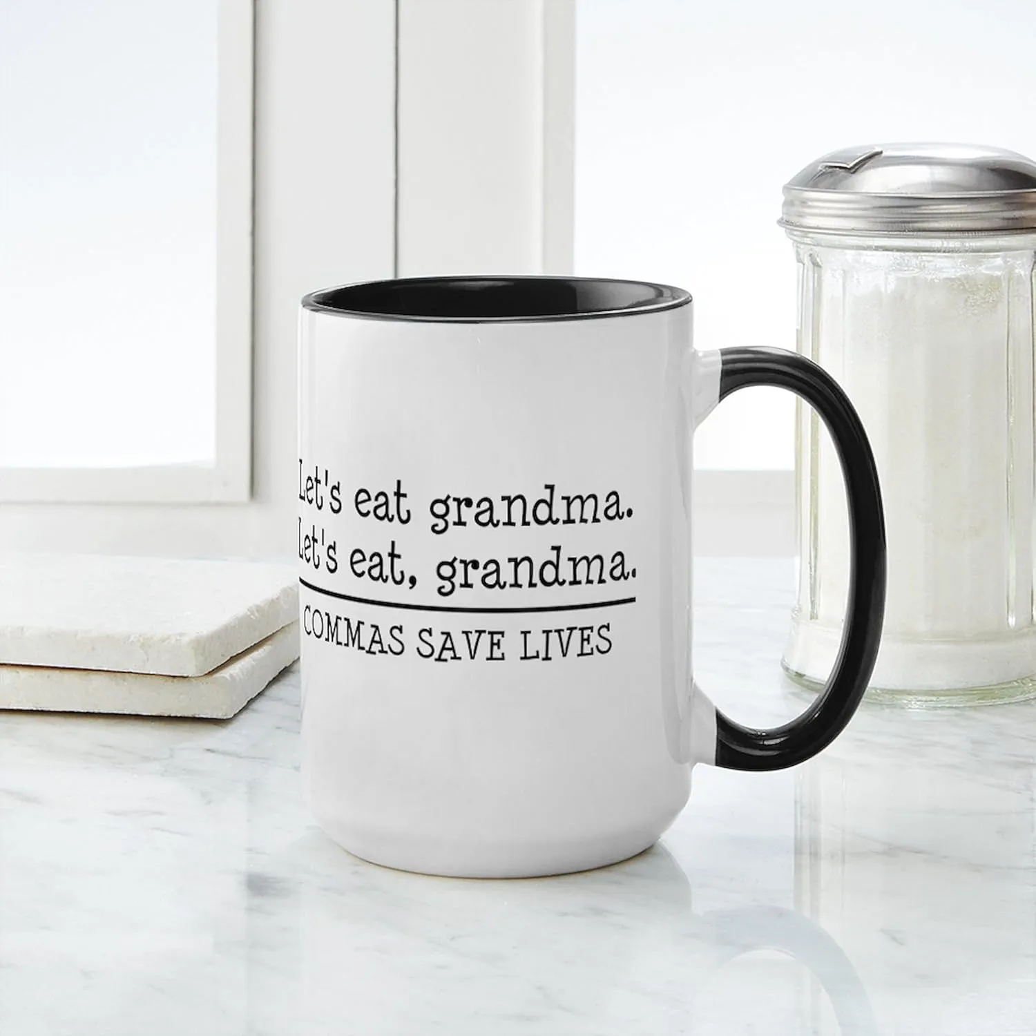 CafePress Lets Eat Grandma. Commas Save Lives Mugs 15 oz (444 ml) Ceramic Coffee Mug