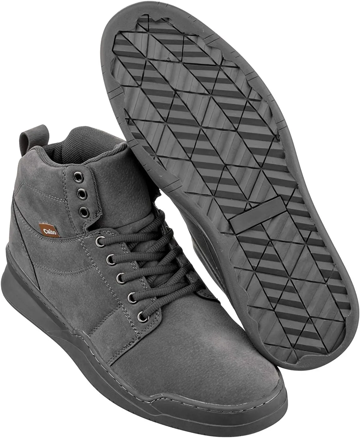 CALTO Men's Invisible Height Increasing Elevator Shoes - Grey Athletic Ankle Top Sneaker Boots - 2.6 Inches Taller - H3122- Size 12 D(M) US